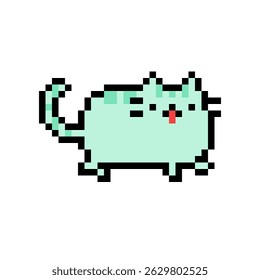 Pixel art green cat walking pose isolated on white background
