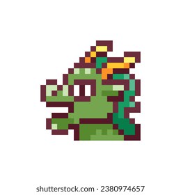 Pixel Art Green Dragon. Retro 8 bit Style Zodiac Wood Dragon Illustration. Ideal for Sticker, Retro Decorative Element, Game Asset, Emoji, Patch, Avatar.	