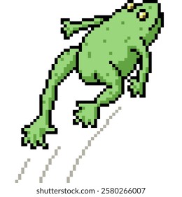 pixel art of green frog jump isolated background