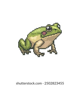 Pixel Art Green Frog. Vector illustration design.