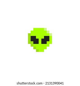 Pixel art green and gray cartoon alien character. 8 bit pixel alien. vector illustration. UFO. Creature. Face. Cartoon. 