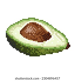 Pixel art green half avocado icon. Pixelated retro vegetable icon isolated on white background. 8 bit or 16 bit style avocado with seed for game or web design. Vector tropical fruit, healthy food