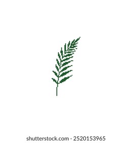 Pixel Art grüne Blatt Illustration. Minimalistisches Blattdesign im Retro-Pixelstil