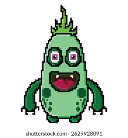 Pixel art green monster colorful kawaii
