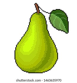 Pixel art green pear detailed illustration isolated vector