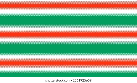 Pixel art green, red and white striped background. Christmas season, birthday holiday gift paper wrap. Vector illustration.