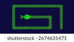 Pixel art green snake on blue background. Simple 8-bit Y2K element.
