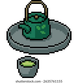 pixel art of green tea jar drink isolated background