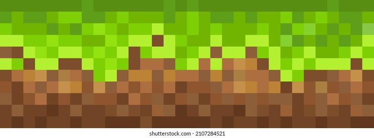 Pixel Art ground background for 8-bit retro video game design. Seamless pattern for platform arcade game level design. Pixelated vector illustration