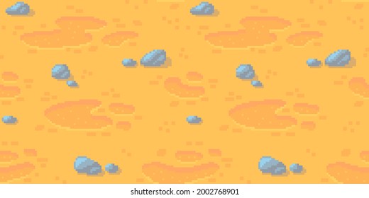 Pixel art ground with stones background. Seamless soil texture backdrop. Vector illustration.