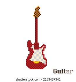 Pixel art guitar on white background. vector illustration.