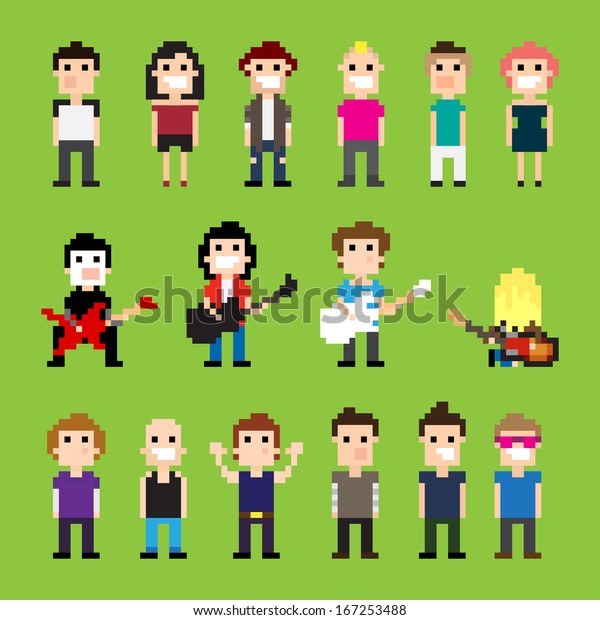 Pixel Art Guitar Players People Stock Vector (Royalty Free) 167253488