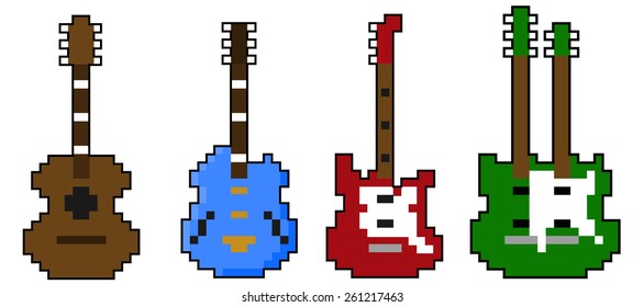 Pixel Art Guitar Vector Set Stock Vector (Royalty Free) 261217463 ...