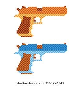 Pixel art gun on white background. vector illustration.