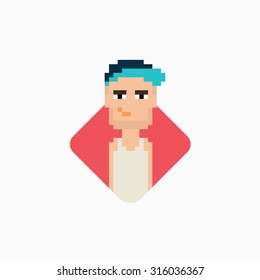 Pixel art guy in rounded rectangle frame