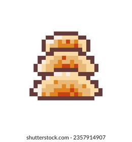 Pixel Art Gyoza. Retro 8 bit Style Asian Dumplings Gyoza Illustration. Ideal for Sticker, Retro Decorative Element, Game Asset, Emoji, Patch or Cute Geek Avatar.	