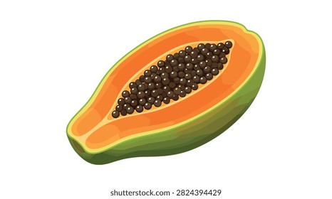 Pixel art half of ripe papaya showing seeds for tropical fruit recipe illustration