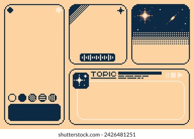 Pixel art Halftone Blue and Peach Color of Bento Box Style Art Concept Template 
