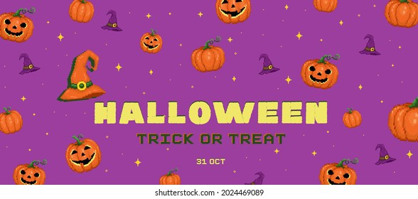 Pixel Art Halloween Background Retro Game Stock Vector (Royalty Free ...