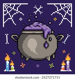 Vector de ilustraciones planas de elemento de halloween de arte de píxeles