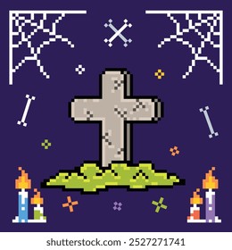 Pixel art halloween element flat illustrations vector