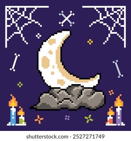 Pixel art halloween element flat illustrations vector