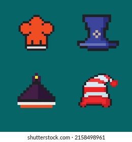 Pixel art Halloween witch hat eightbit pixel retro video gamestyle pixel art hat icon
