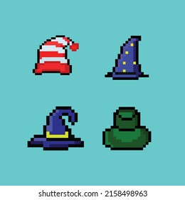 Pixel art Halloween witch hat eightbit pixel retro video gamestyle pixel art hat icon
