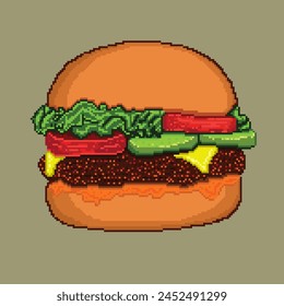 Pixel Art Hamburger Retro Style 