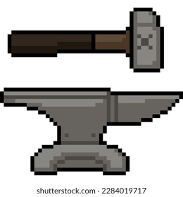 pixel art of hammer anvil blacksmith
