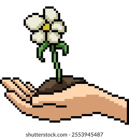 pixel art of han hold flower isolated background