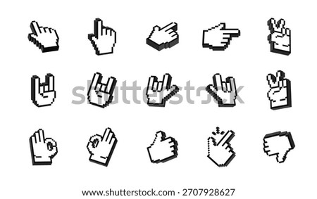 Pixel Art Hand Gestures 3D Icon emoji emoticon Sticker vector set