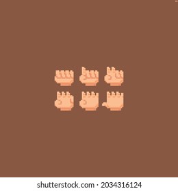 Pixel art hand showing counting fingers from zero to five