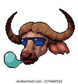 pixel art of handsome fashion buffalo