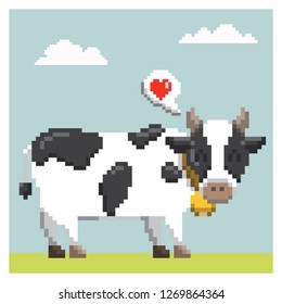 pixel art happy cow in farm