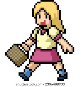 pixel art of happy girl walking