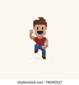 Pixel art happy jumping male character