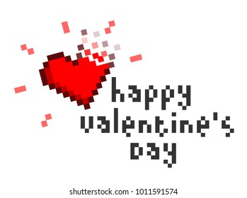 Pixel Art Happy Valentine's Day, a vector illustration of Valentine's Day in retro 8 bit style graphics.