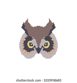 Pixel art, head of an owl on a white background. Children's toy. Logo.