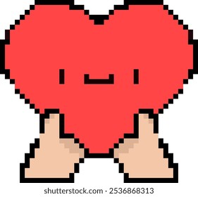 Pixel Art Hear With Hands Vector Illustration