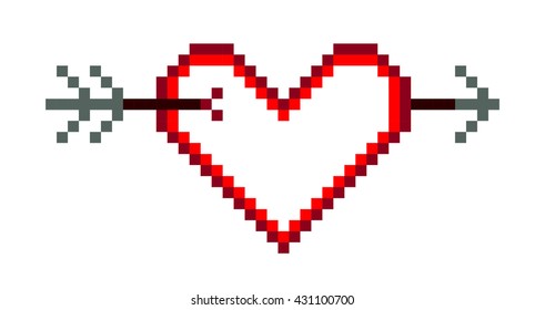 Pixel art heart, 8bit pictogram, vector icon