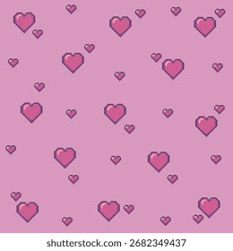 pixel art heart background retro style design. pink background. Vector illustration. For greeting cards, post cards, invitations,wallpaper.