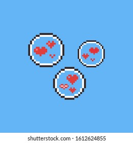 Pixel art  heart in balloon set.