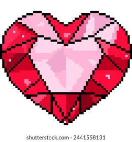 pixel art of heart diamond jewel isolated background