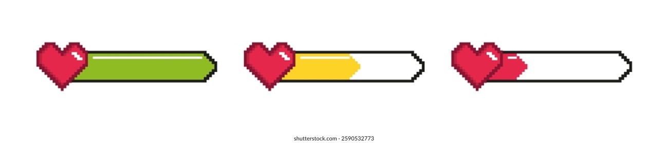Pixel Art Heart Health Bars Vector Set