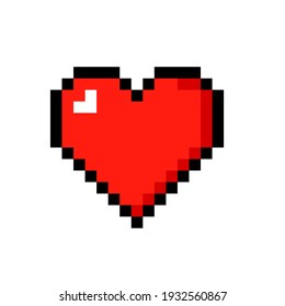 Pixel art heart icon. Clipart image isolated on white background.