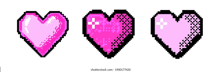 Pixel art heart icon isolated on white background. Vector 8-bit retro style illustration.