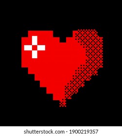 Icono de corazón de arte de píxeles aislado en fondo negro. Ilustración de estilo retro vector de 8 bits.