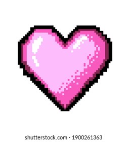 Pixel art heart icon isolated on white background. Vector 8-bit retro style illustration.