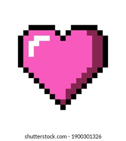 Pixel art heart icon isolated on white background. Vector 8-bit retro style illustration.